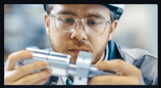 Technician performing dimensional inspection with precision metrology equipment