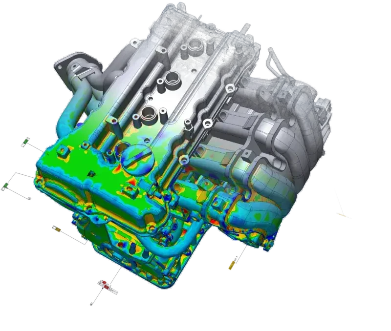 CAD to part comparison dimensional inspection color deviation map
