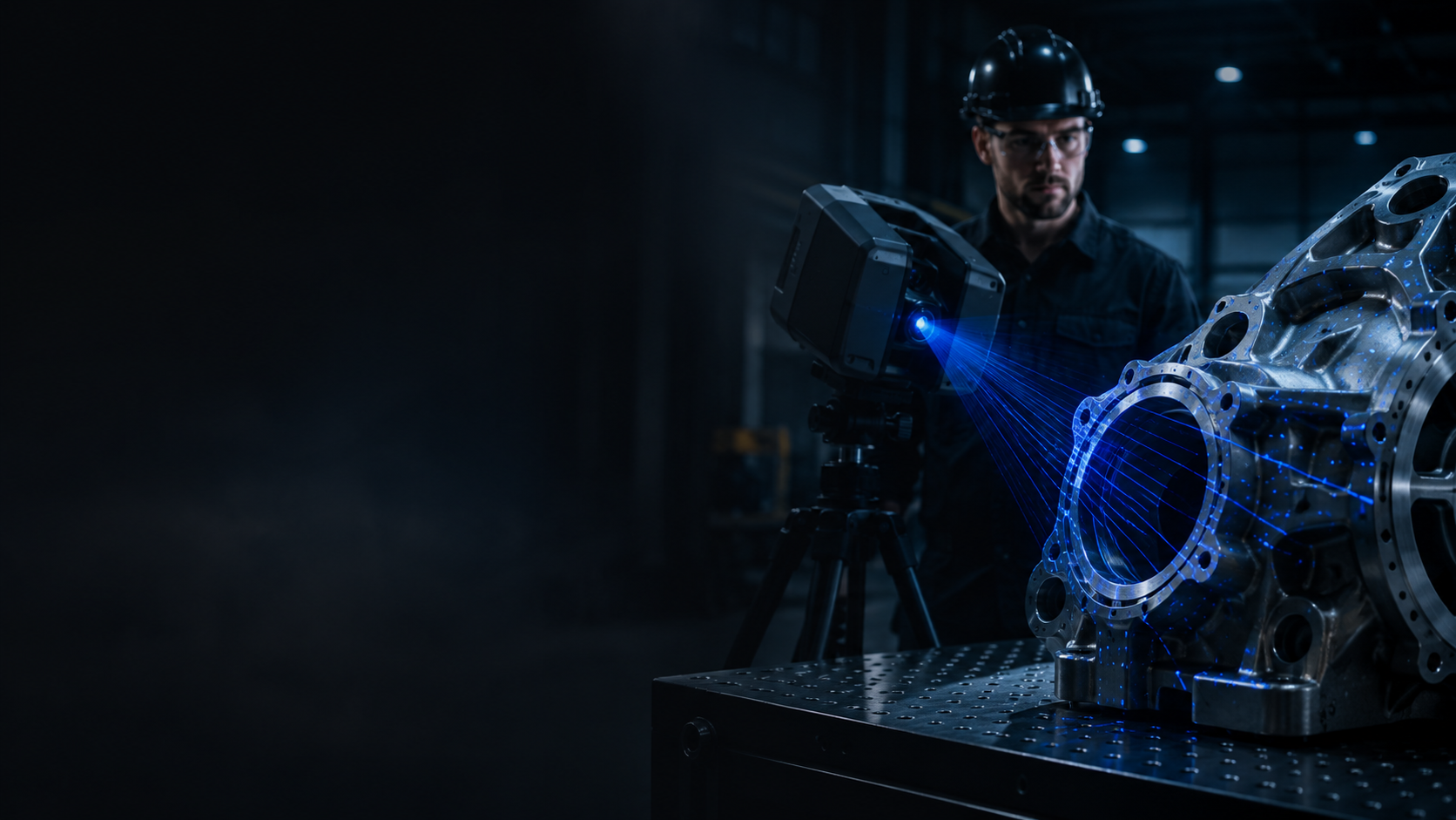 IMS metrology technician operating precision 3D measurement equipment in an industrial facility