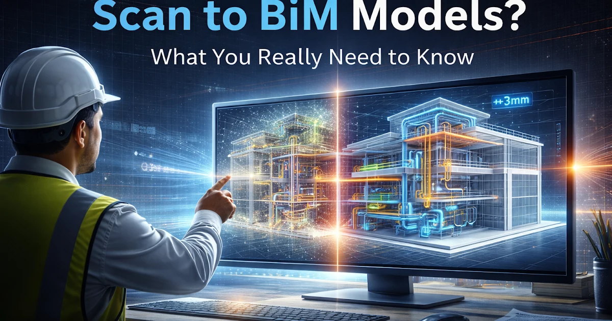 Scan-to-BIM model showing industrial facility data converted into a detailed BIM model